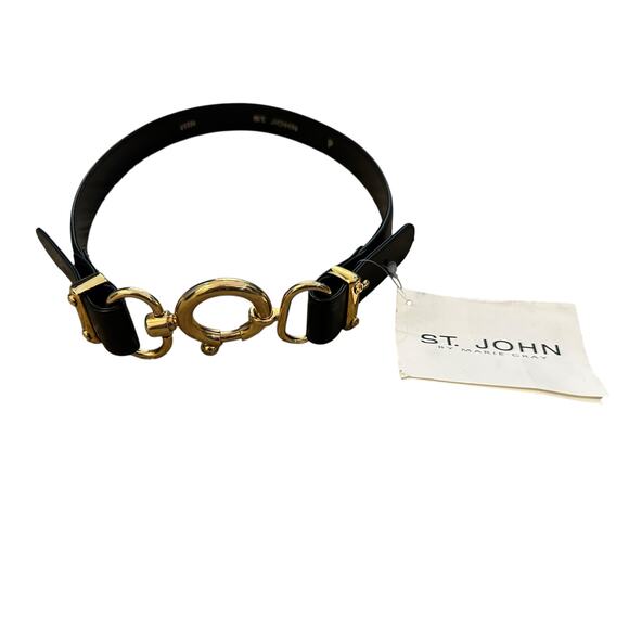 NWT St. John by Marie Gray Black Leather Waist Belt | Size Petite | QuietLuxury - Picture 1 of 5